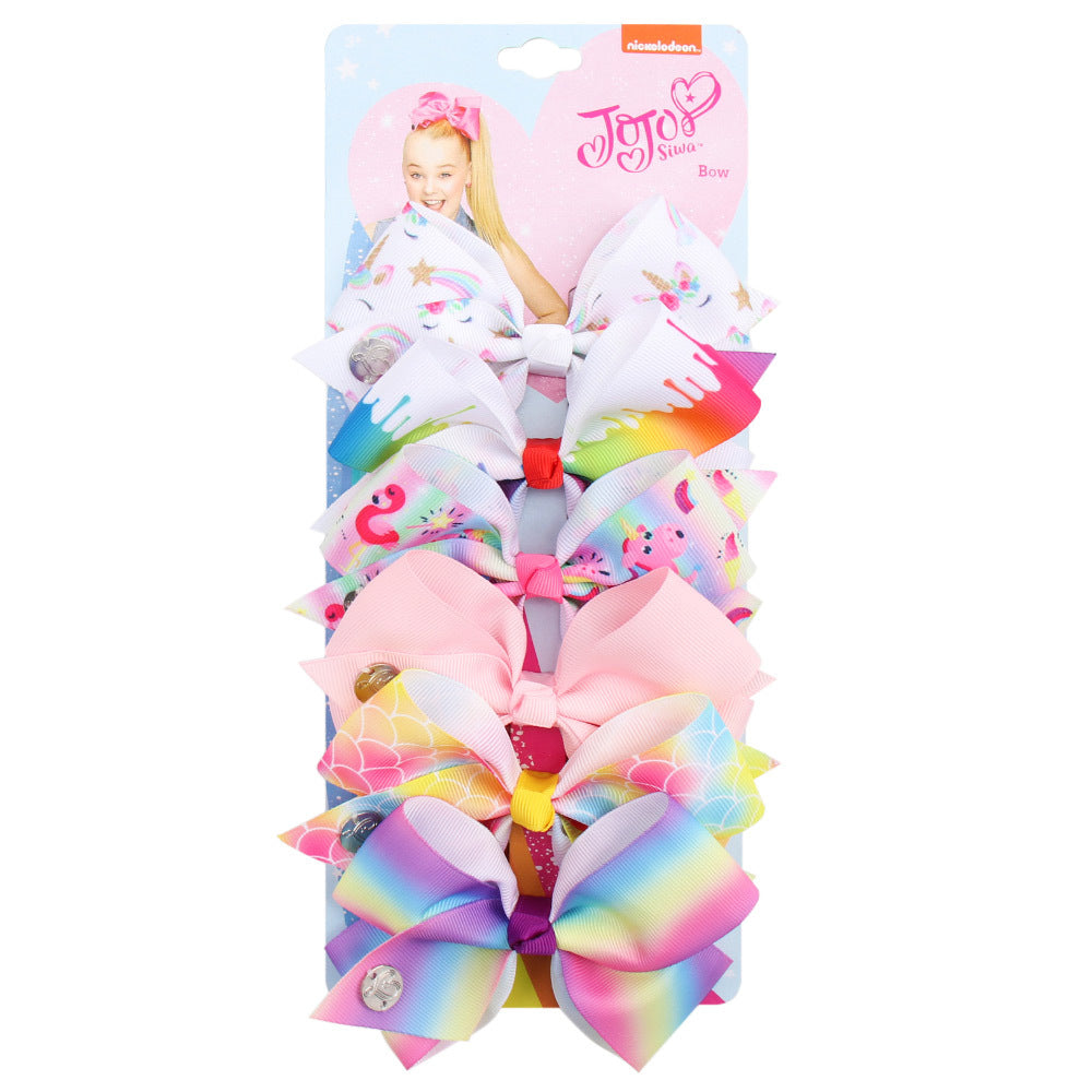 Wholesale 5-inch  bow hairpin set 6-color one-card children' s hairpin headdress
